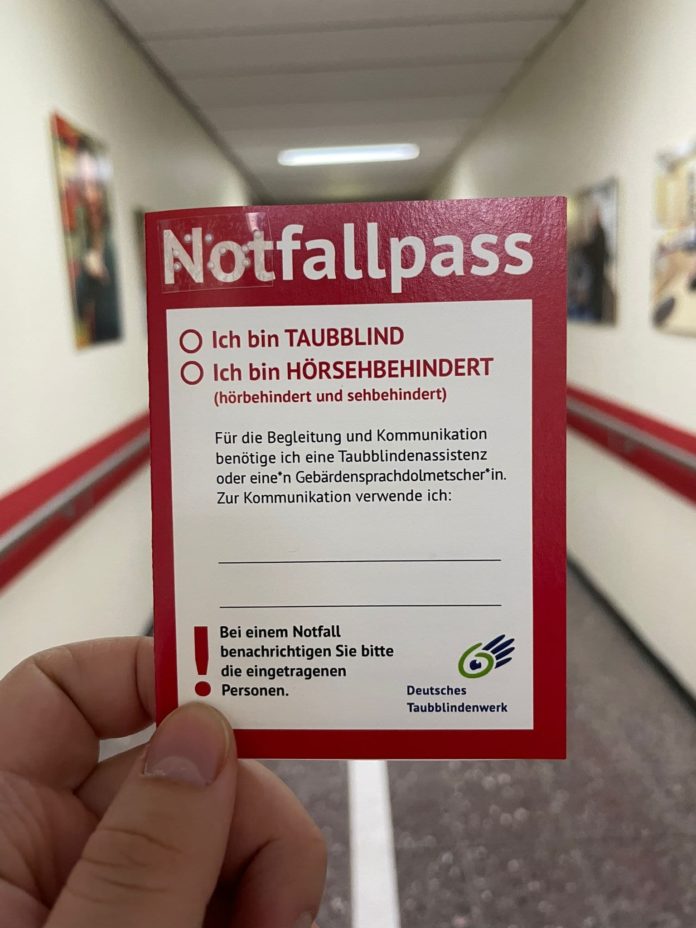 Notfallpass speziell für taubblinde Menschen Taubenschlag