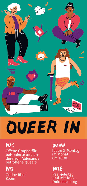 Ein Flyer für das Austauschtreffen Queer In des Inklusiven Queeren Zentrums