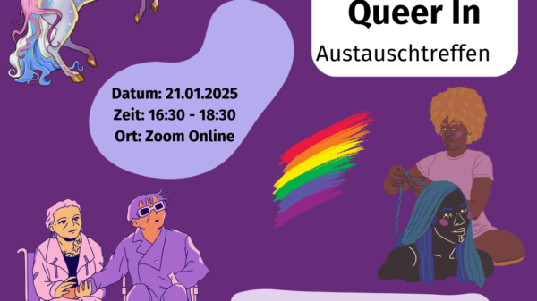 Ein Flyer desInklusiven Queeren Zentrums für den Austauschtreff Queer In